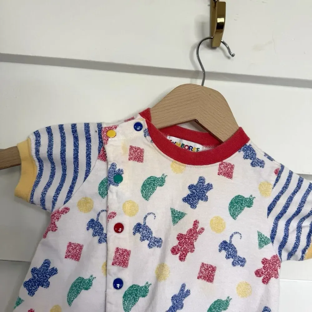 Gymboree Vintage 90's Snap Front Rainbow Animal Shape Short Slv Jumper Newborn
